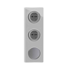 2х Schuko-Steckdose + Lichtschalter einfach + Glas-Abdeckrahmen 3fach senktrecht - grau