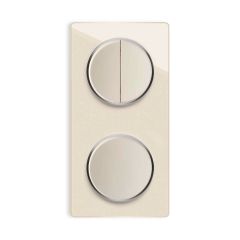 Serienschalter 2fach, Lichtschalter mit Glas-Abdeckrahmen 2fach senkrecht - beige