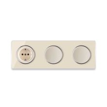 Schuko-Steckdose + 2x Lichtschalter einfach + Glas-Abdeckrahmen 3fach waagerecht - beige