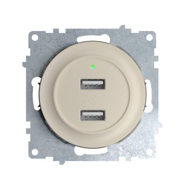 USB Unterputz-Steckdose mit 2 Anschlüssen - 5V, 2.1 A, mit LED-Ladeindikator, beige