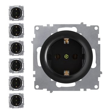 7x Schuko-Steckdosen Set - schwarz