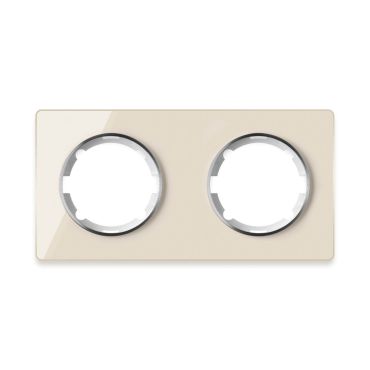 Glas-Abdeckrahmen für Lichtschalter, Steckdose 2fach, waagerecht, Unterputz, Serie: Garda, beige