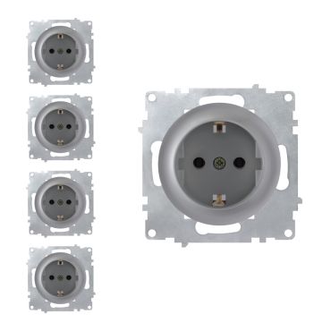 5x Schuko-Steckdosen Set - grau