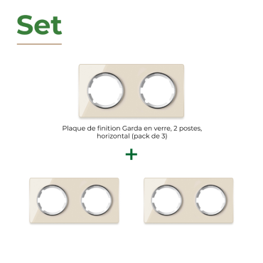 3х Garda Glas- Abdeckrahmen Set: Abdeckrahmen 2fach, waagerecht - beige