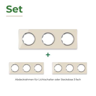 3х Garda Glas- Abdeckrahmen Set: Abdeckrahmen 3fach, waagerecht - beige