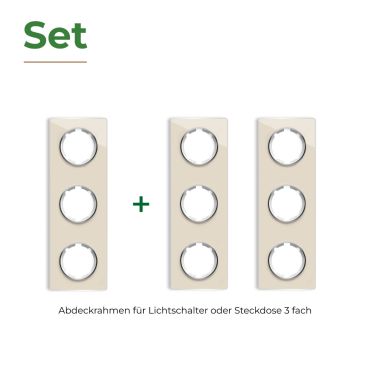 3х Garda Glas- Abdeckrahmen Set: Abdeckrahmen 3fach, senkrecht - beige