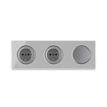 2х Schuko-Steckdose + Lichtschalter einfach + Glas-Abdeckrahmen 3fach waagerecht - grau