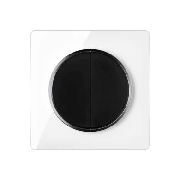 Serienschalter 2fach schwarz mit Glas-Abdeckrahmen weiß