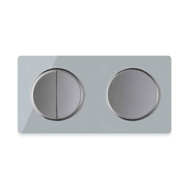 Serienschalter 2fach,  Lichtschalter mit Glas-Abdeckrahmen 2fach, waagerecht - grau