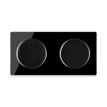 Serienschalter 2fach, Lichtschalter mit Glas-Abdeckrahmen 2fach, waagerecht - schwarz