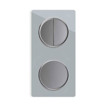 Serienschalter 2fach,  Lichtschalter mit Glas-Abdeckrahmen 2fach senkrecht - grau