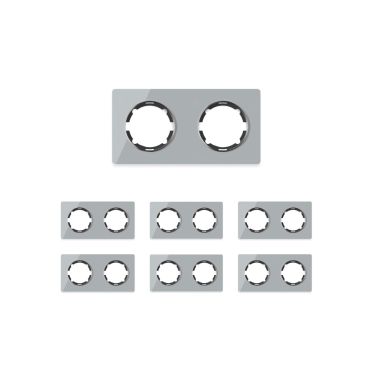7х Garda Glas- Abdeckrahmen Set: Abdeckrahmen 2fach, waagerecht - grau