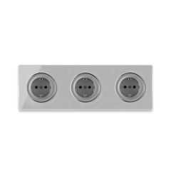3х Schuko-Steckdose mit Schraubklemmen und Glas-Abdeckrahmen 3fach, waagerecht - grau