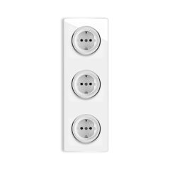 3х Schuko-Steckdose mit Schraubklemmen und Glas-Abdeckrahmen 3fach, senkrecht - weiß