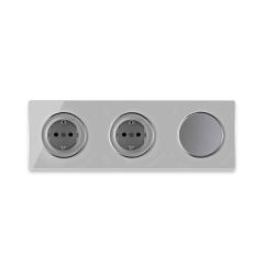2х Schuko-Steckdose + Lichtschalter einfach + Glas-Abdeckrahmen 3fach waagerecht - grau