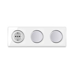 Schuko-Steckdose + 2x Lichtschalter einfach + Glas-Abdeckrahmen 3fach waagerecht - weiß