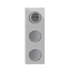 Schuko-Steckdose + 2x Lichtschalter einfach + Glas-Abdeckrahmen 3fach senktrecht - grau