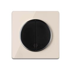 Wechselschalter 2fach schwarz mit Glas-Abdeckrahmen beige