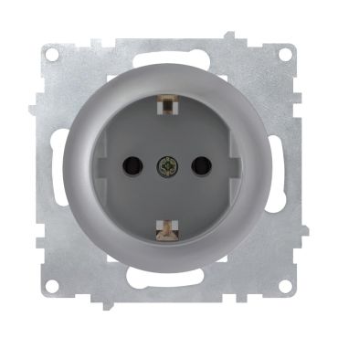 Schuko-Steckdose mit Schutzklappen und Erdung, Schraubklemmen, ohne Rahmen, grau