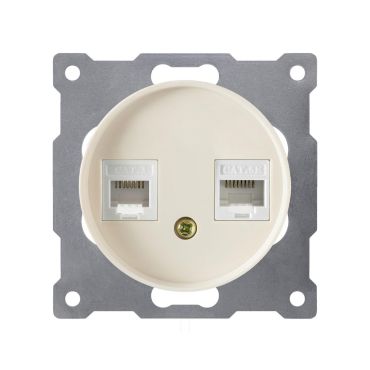 Kombi-Daten-Anschlussdose, 2er, 2-fach, Netzwerkdose 2xRJ45, CAT5e, Unterputz, ohne Rahmen, beige