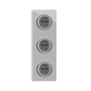3х Schuko-Steckdose mit Schraubklemmen und Glas-Abdeckrahmen 3fach, senkrecht - grau