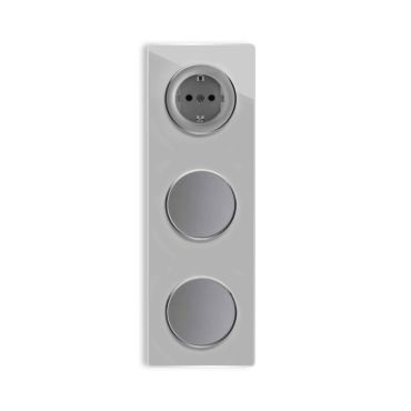 Schuko-Steckdose + 2x Lichtschalter einfach + Glas-Abdeckrahmen 3fach senktrecht - grau