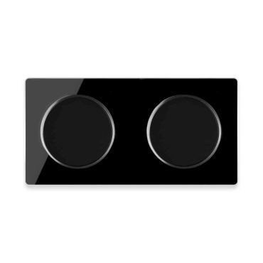 2x Lichtschalter mit Glas-Abdeckrahmen 2fach, waagerecht - schwarz
