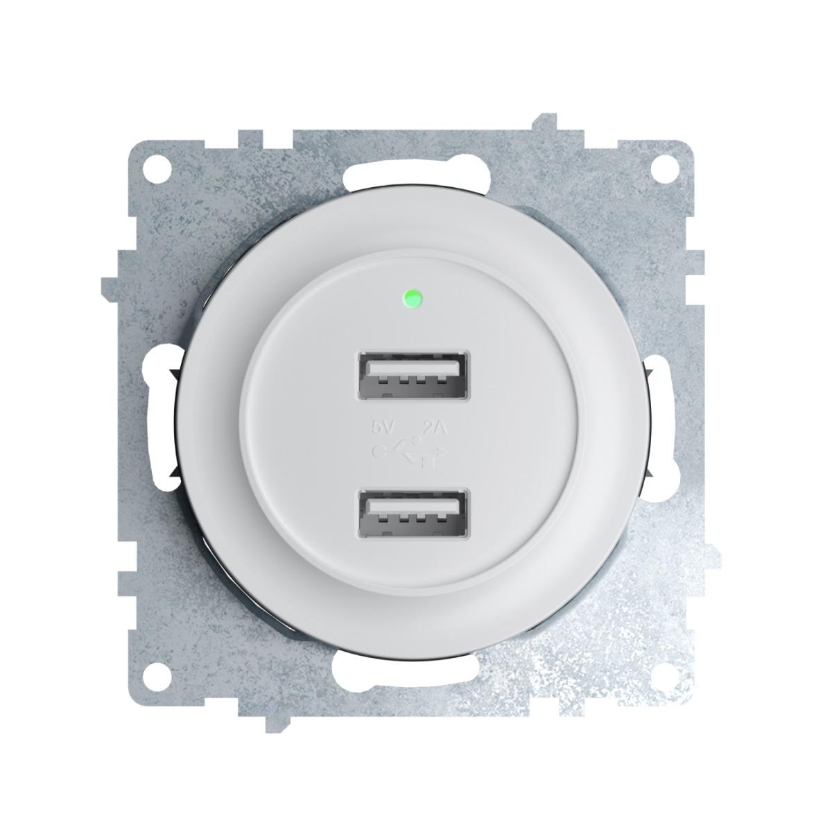 Unterputz-Steckdose Mit USB – Doppelsteckdose + 2 USB-Anschlüsse In Weiß