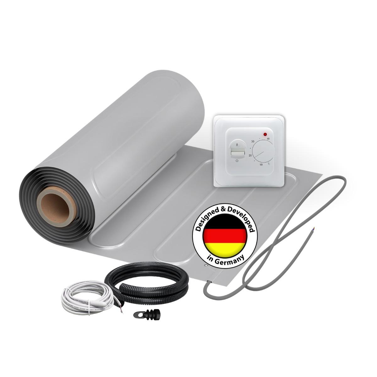 Elektrische Fußbodenheizung für Laminat: 2x Heizmatten WARMON ALU 150 W/m² (7+5 m²) inkl. TS 25 Raumthermostat Analog - 12 m²