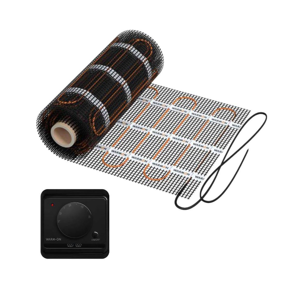 Elektrische Fußbodenheizung: Zweiader-Heizmatte WARMON CLASSIC LIGHT 100 W/m² mit Thermostat AC3082H analog, schwarz - 8 m²
